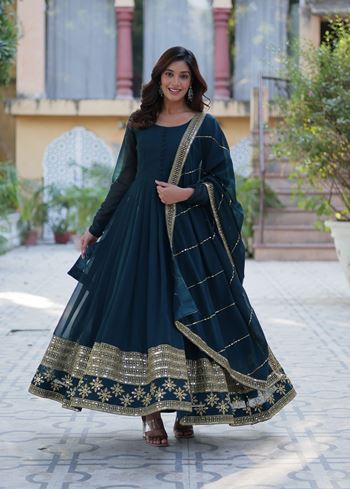 Green Faux Blooming  Suit With Multi-Sequins Embroidered work