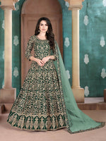 Green Faux Georgette Heavy Embroidery with Embroidered lace dupatta  Anarkali Suits