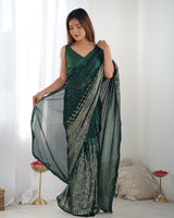 Green Georgette Designer Sequance Embroidery Work Bollywood Style Partywear Saree