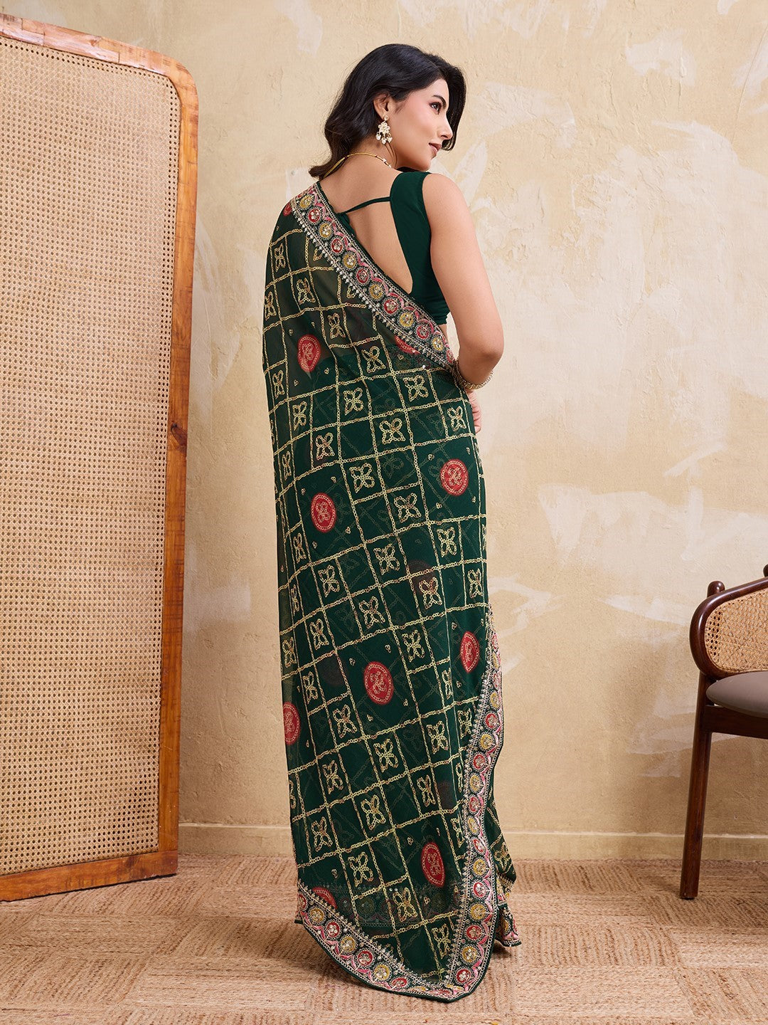 Green Georgette Saree With Embroidery Classic Designer Saree