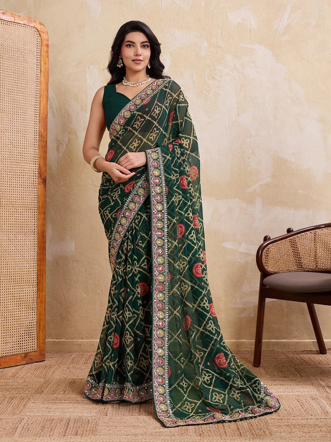 Green Georgette Saree With Embroidery Classic Designer Saree