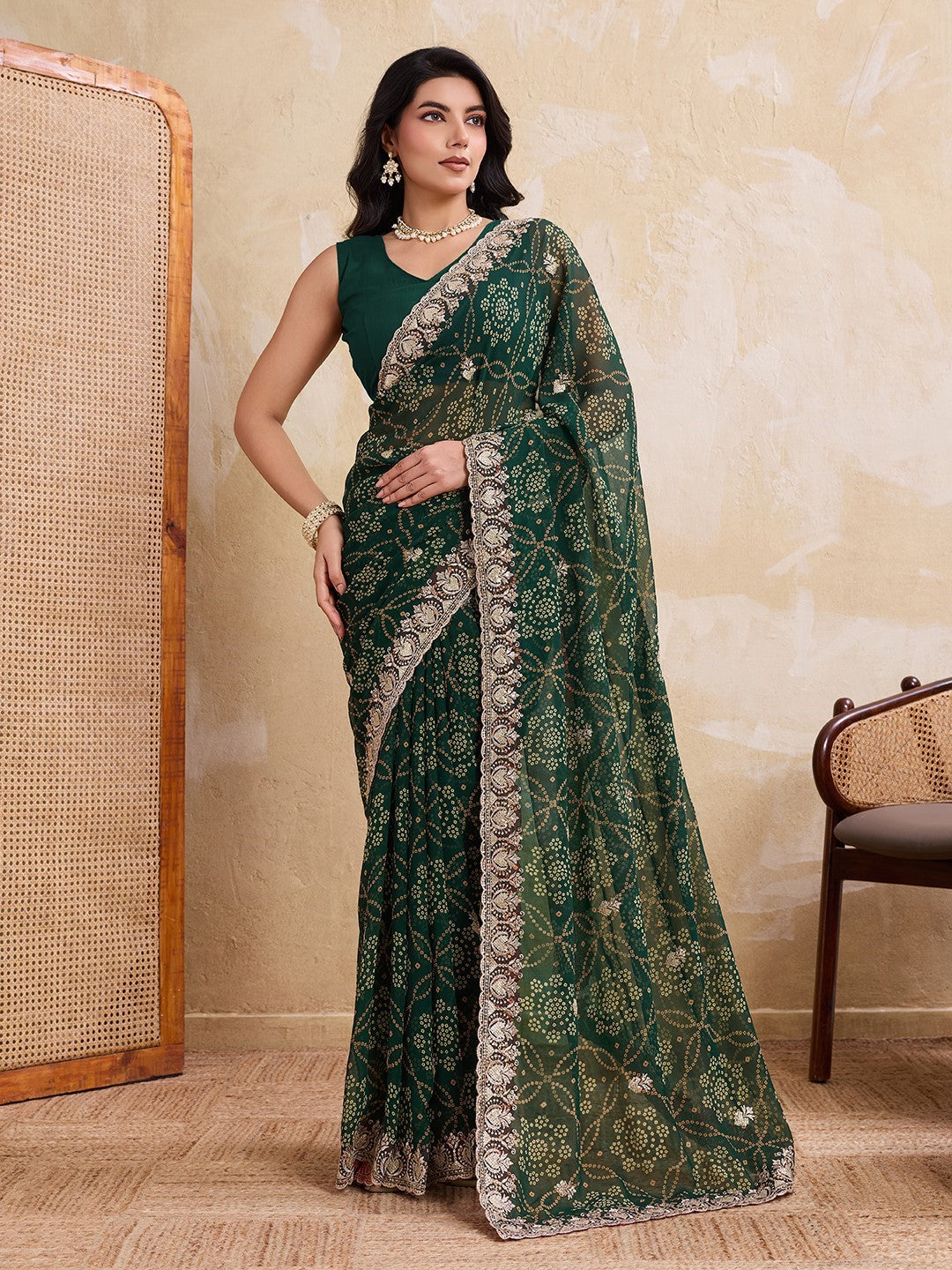 Green Georgette Saree With Printed Elegant Designer Saree