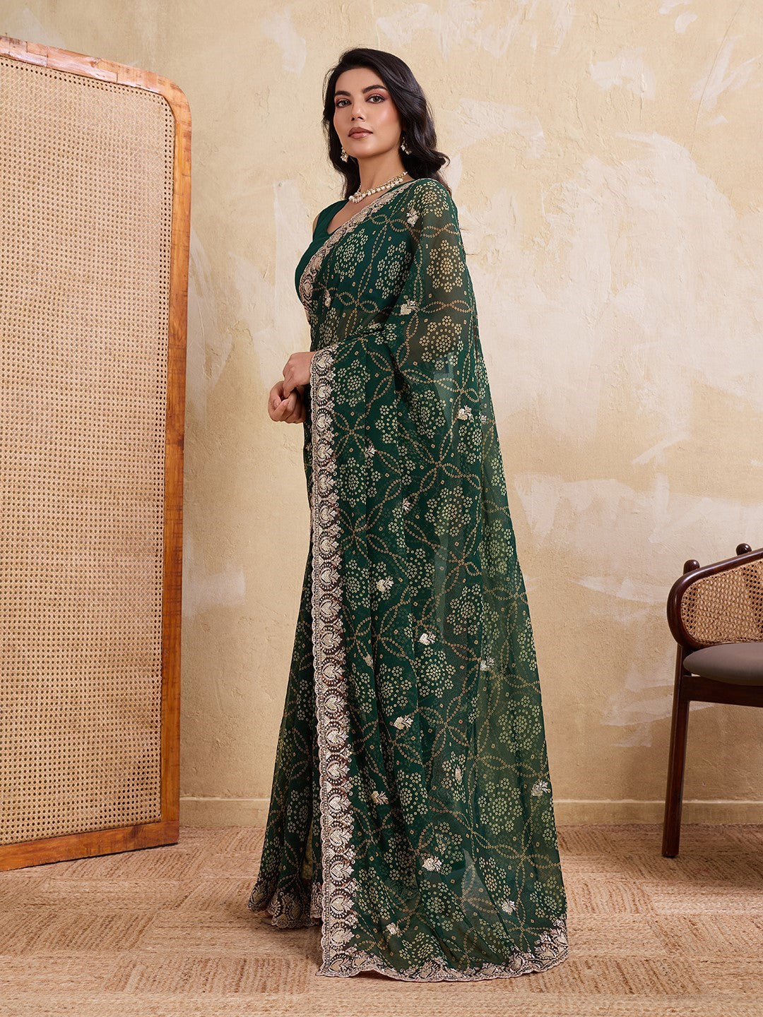 Green Georgette Saree With Printed Elegant Designer Saree