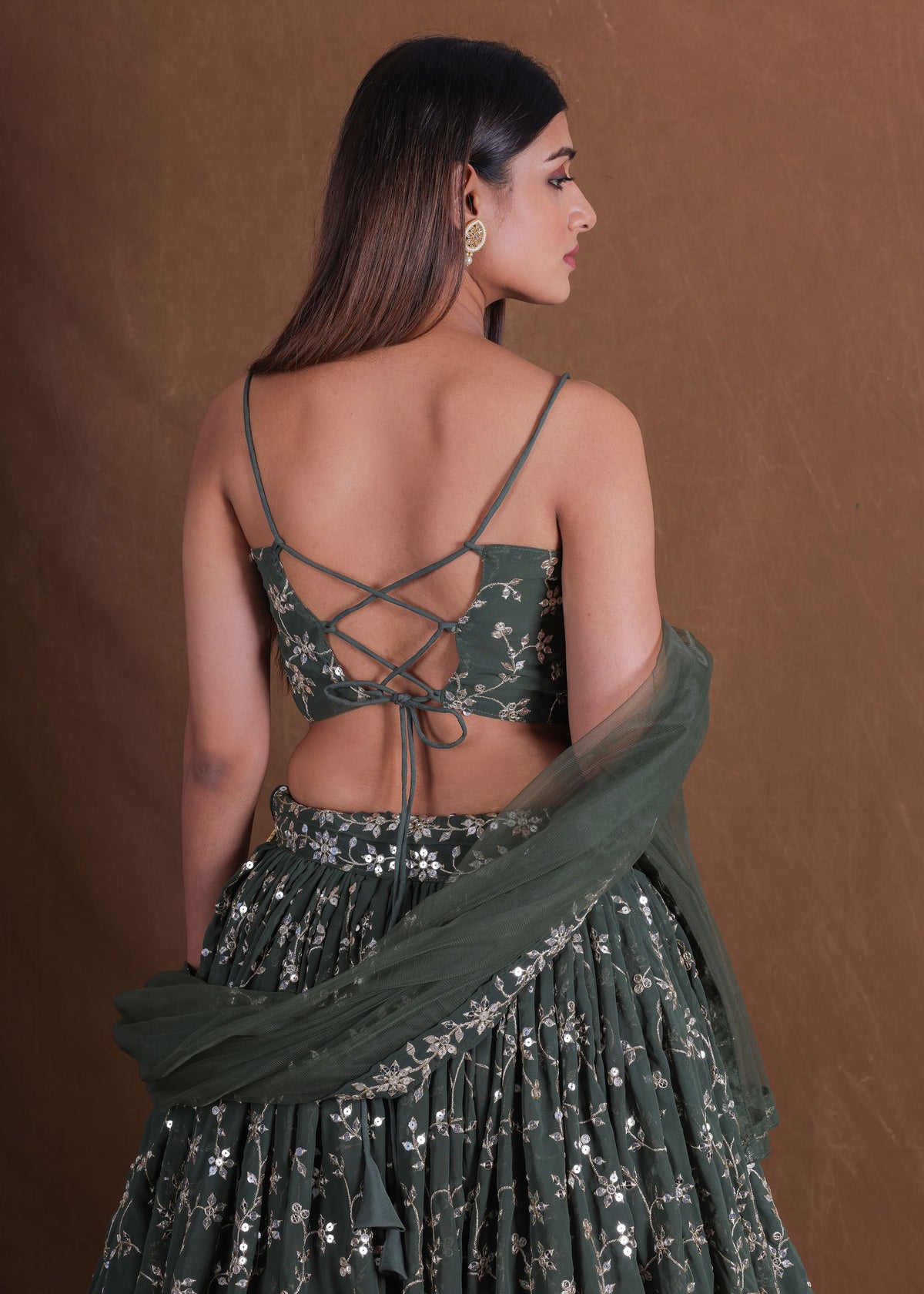 Green Georgette Sequence Embroidery Work Lehenga Choli