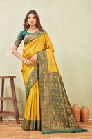 Green Gold Banarasi Silk Saree with Rich Pallu & Elegant Jacquard Jari Work