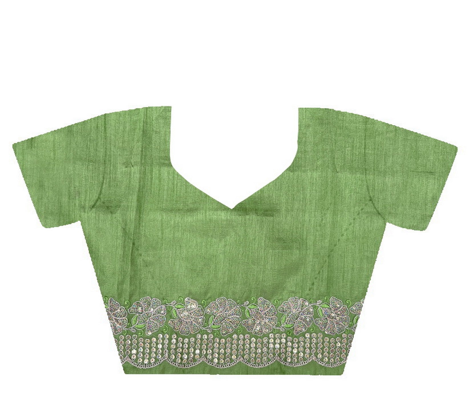 Green Gold Crunchy Saree With Sequins Embroidery And Cut Work