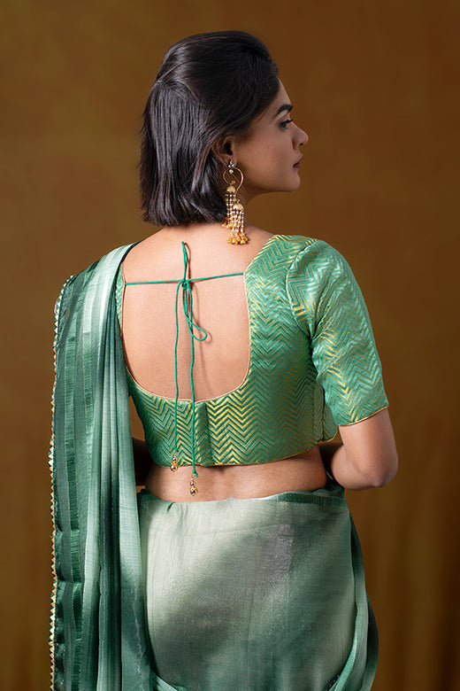 Green Half-Sleeve Blouse with Round Neckline