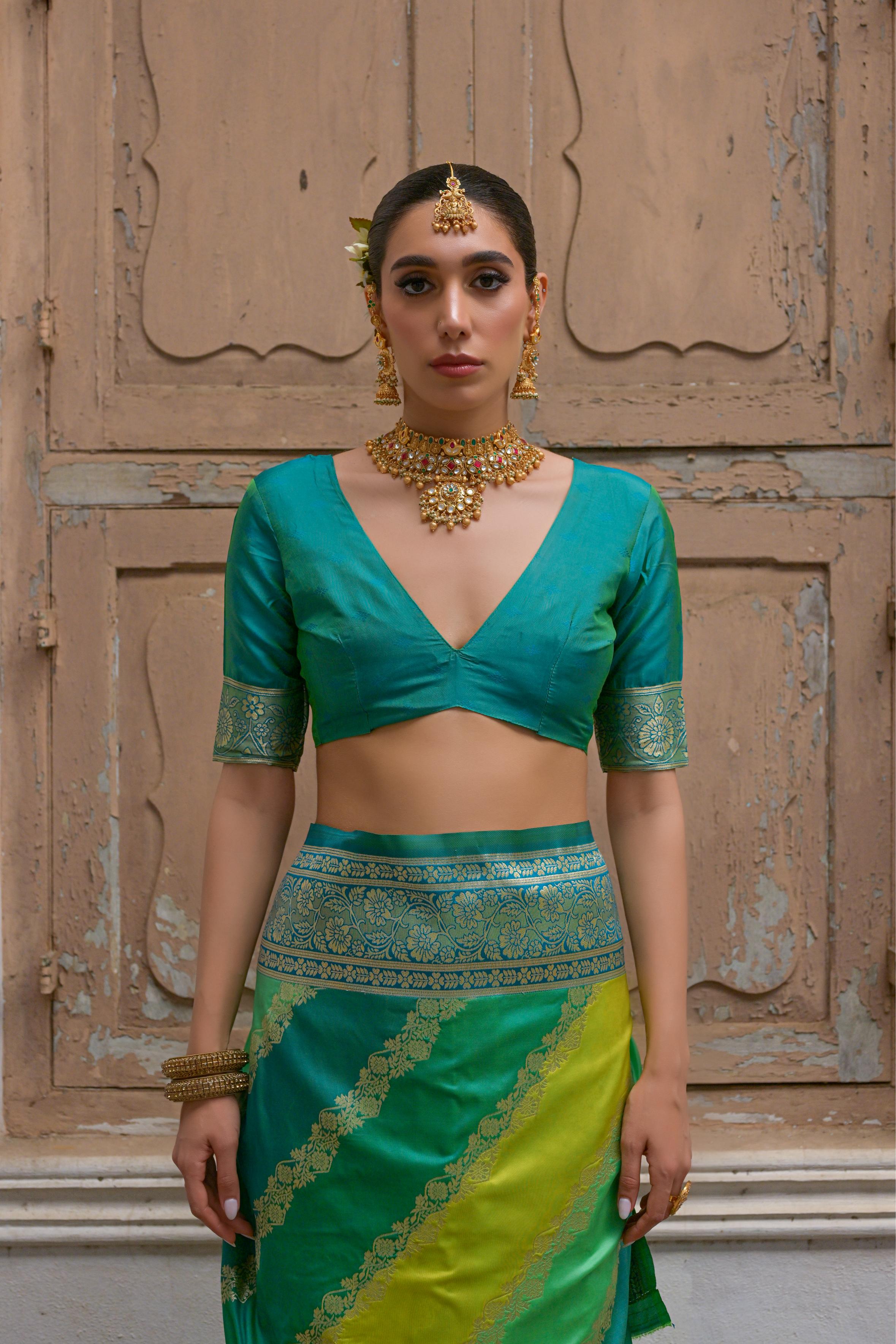 Green Handloom Woven Kadwa Style Designer Banarasi Silk Saree