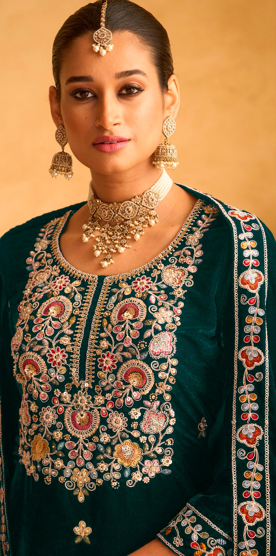 Green Heavy Designer Suit With Heavy Embroidery Work