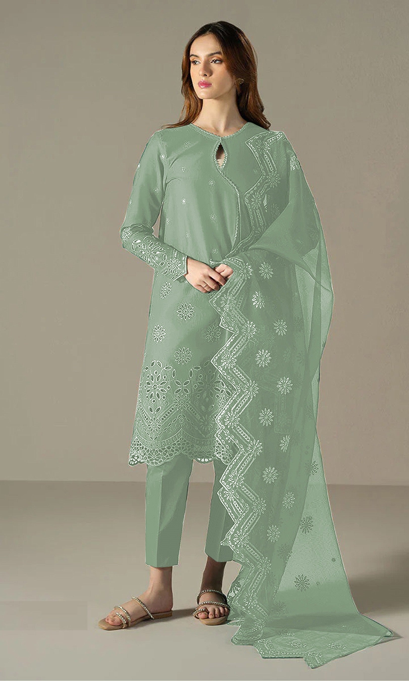 Green Heavy Designer Suit With Heavy Embroidery Work