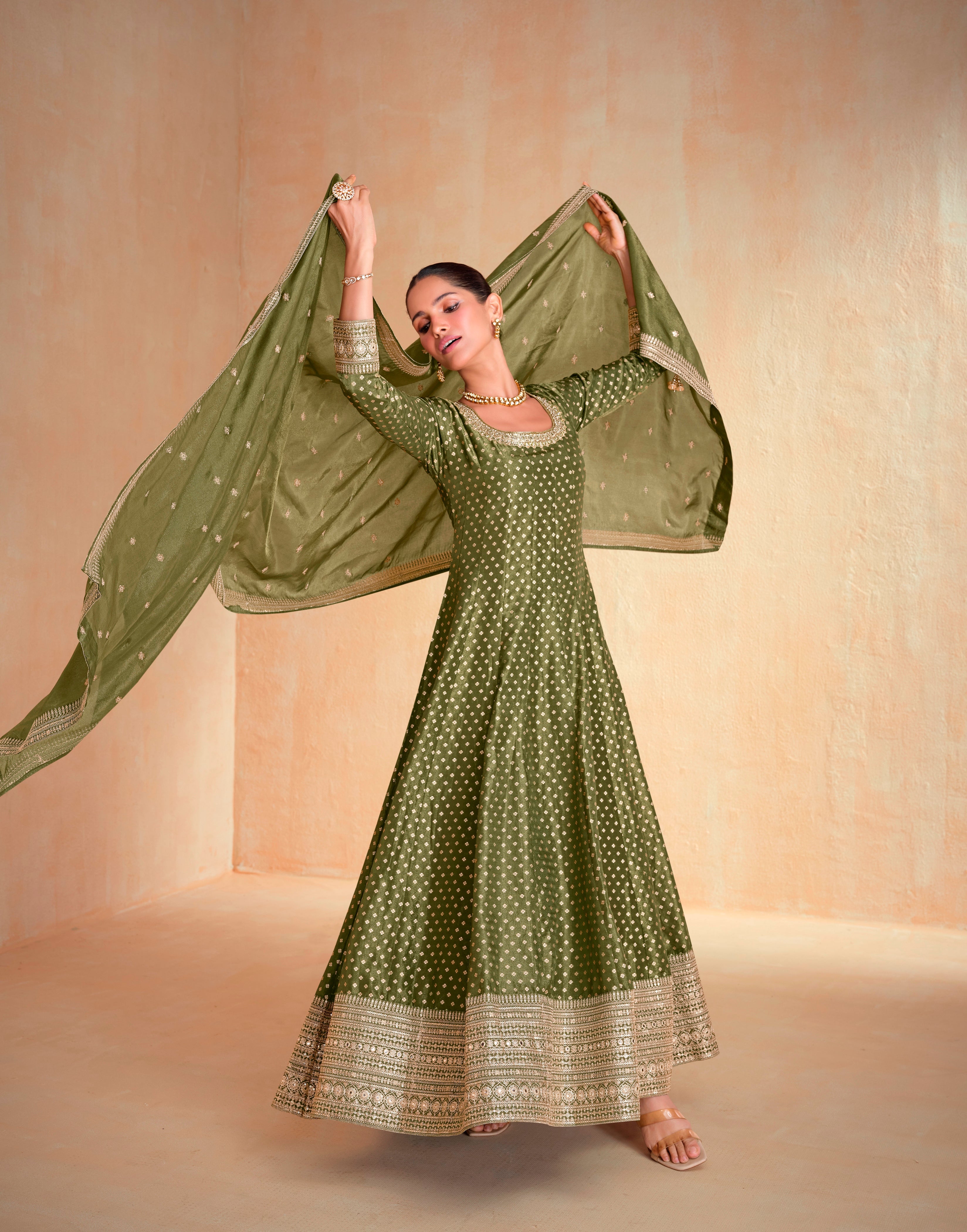 Green Heavy Designer Suit With Heavy Embroidery Work