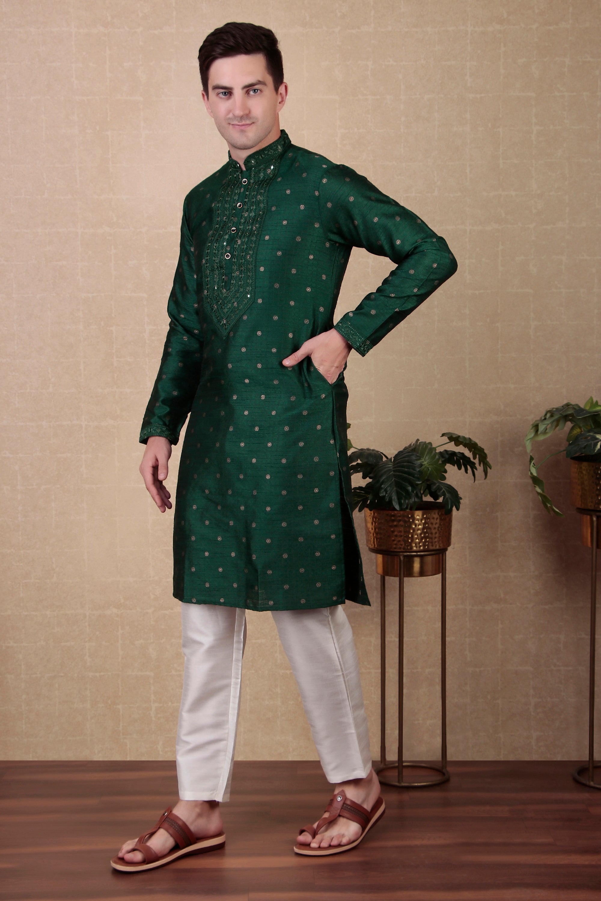 Green Jacquard Silk Kurta Payjama – Vibrant Festive Look
