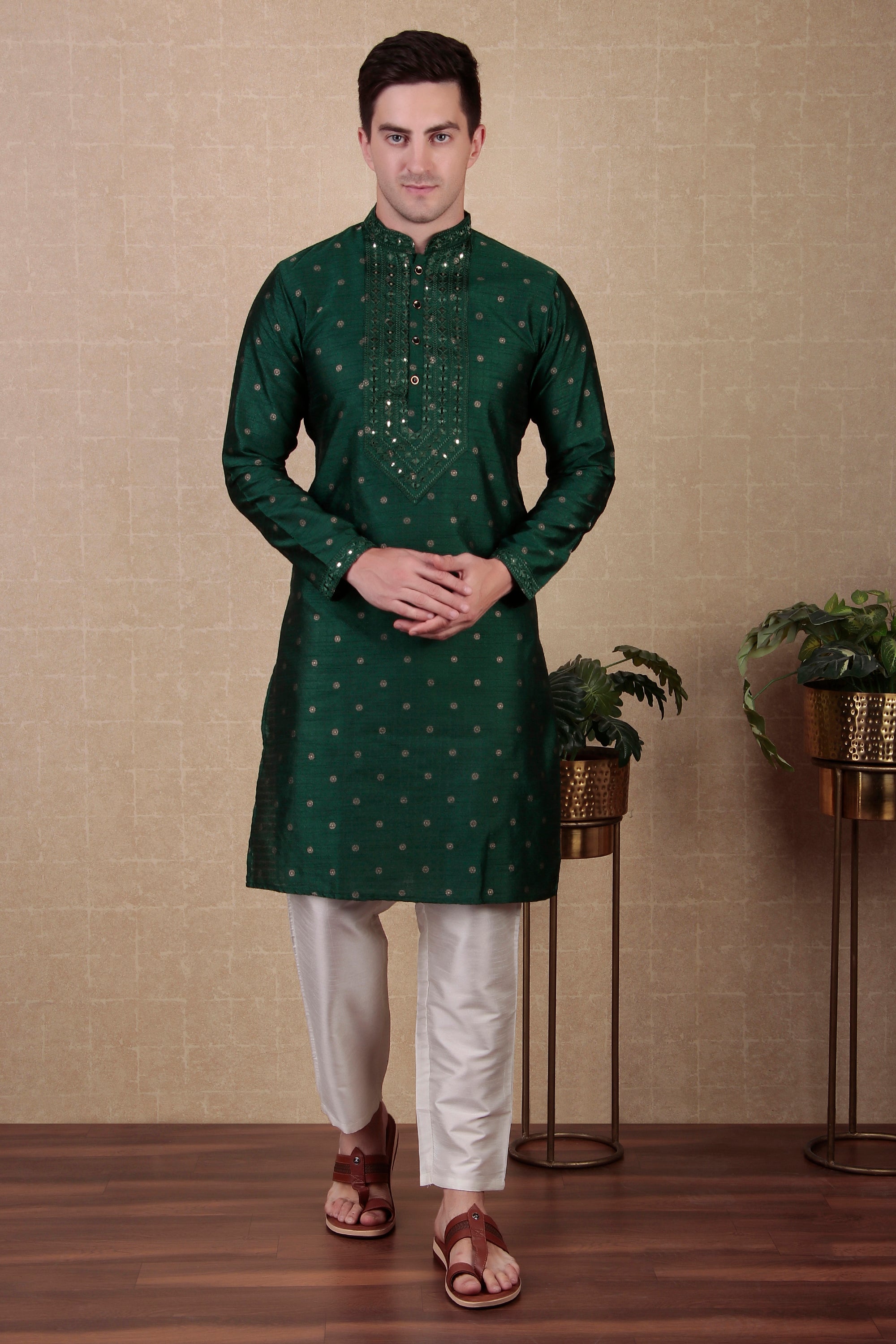 Green Jacquard Silk Kurta Payjama – Vibrant Festive Look