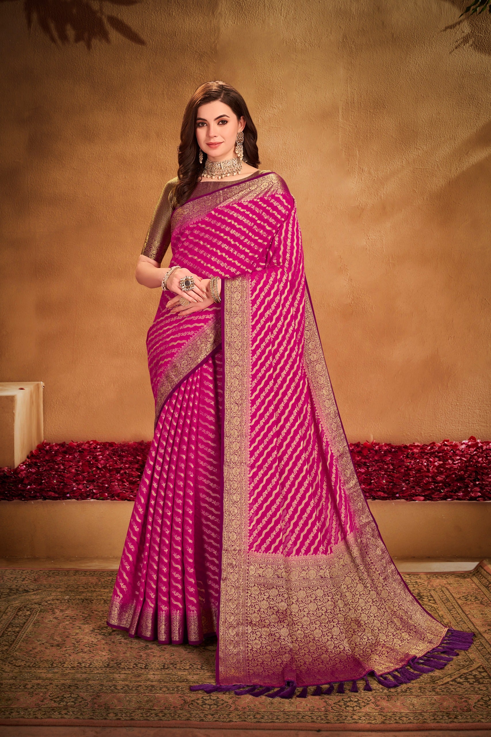 Green Jacquard Silk Woven Saree With Embroidered Blouse