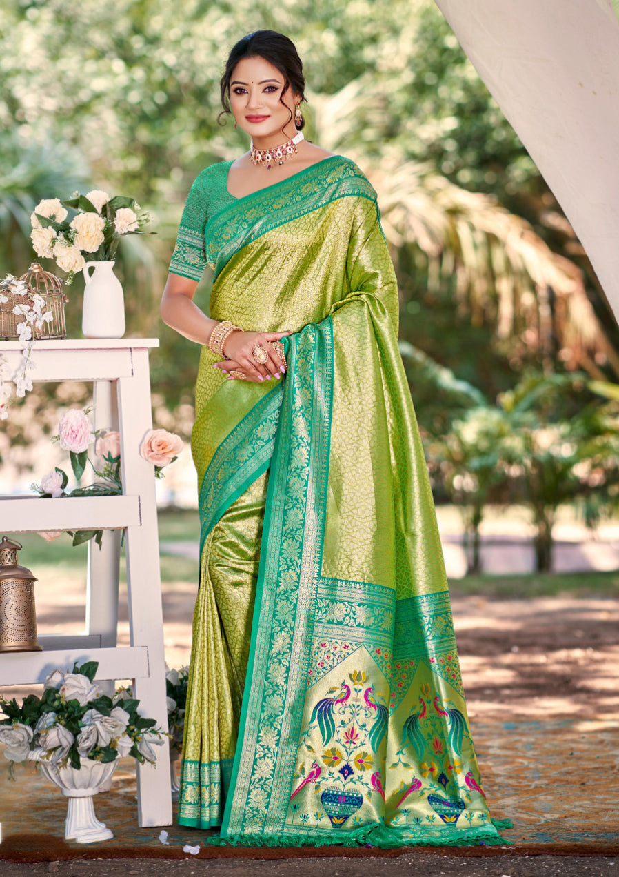 Green Kanjivaram Silk Saree With Minimalist Elegance and Classy Drape