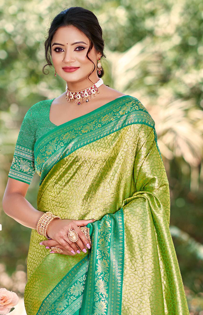 Green Kanjivaram Silk Saree With Minimalist Elegance and Classy Drape