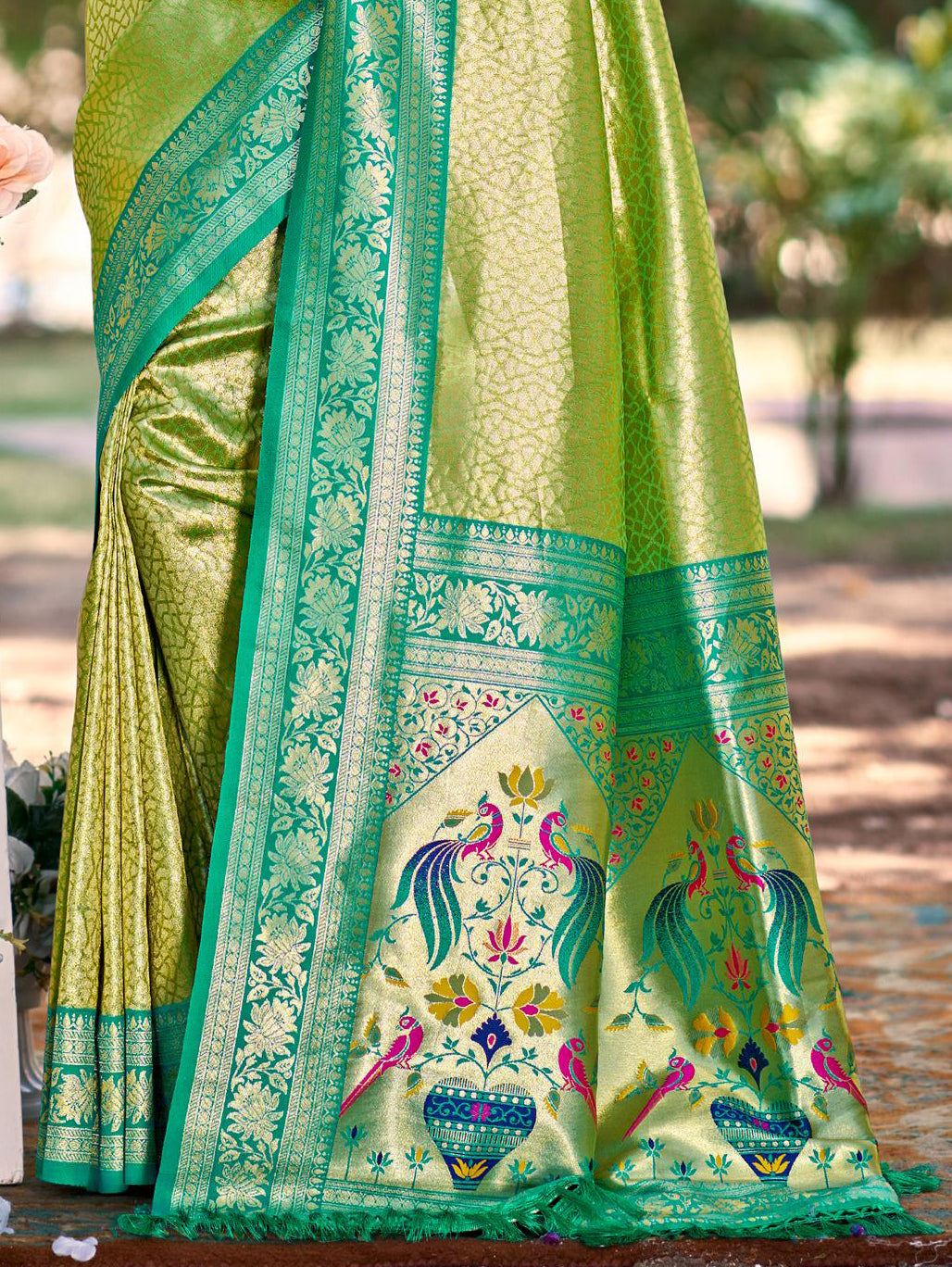 Green Kanjivaram Silk Saree With Minimalist Elegance and Classy Drape