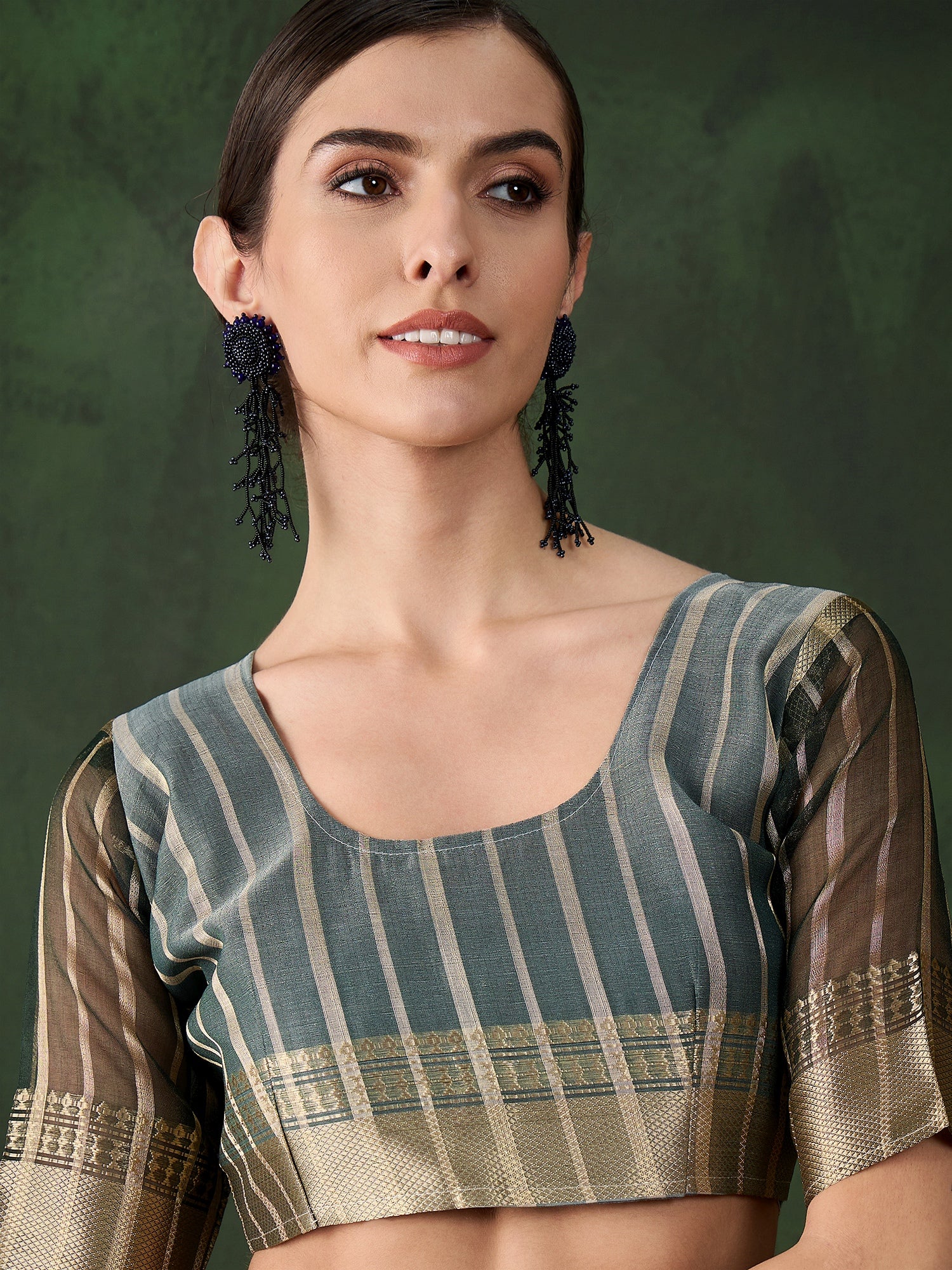 Green Khadi Organza Fabric Beautiful Woven Jacquard Designer Saree