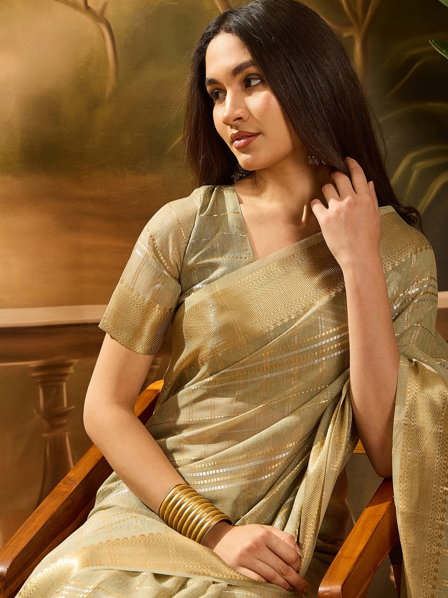 Green Khadi Organza Woven Jacquard Designer Ethnic Traditional Festive Wear Saree