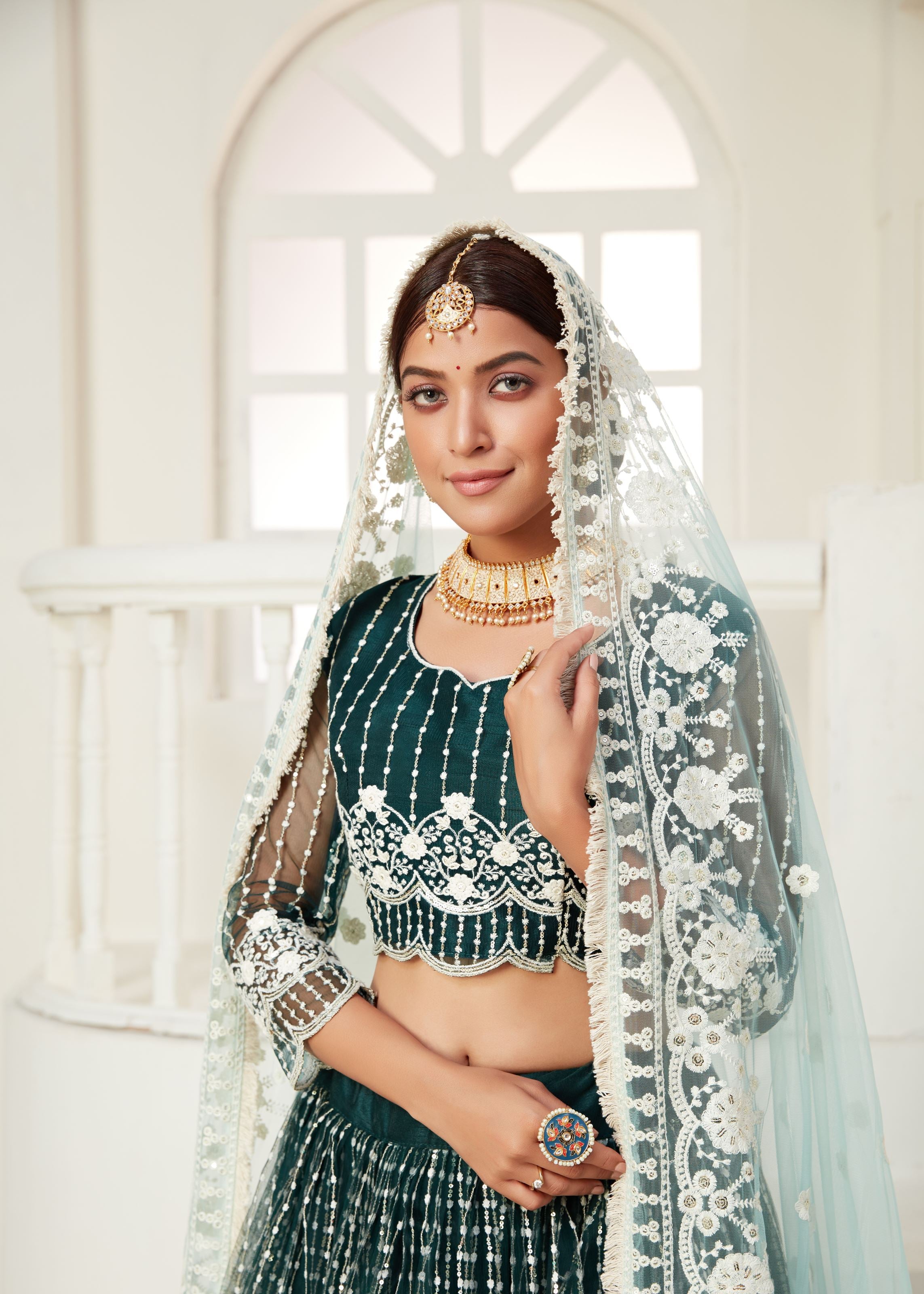 Green Lehenga Choli And Dupatta With Multi Net And Sequence Embroidered Thread Work