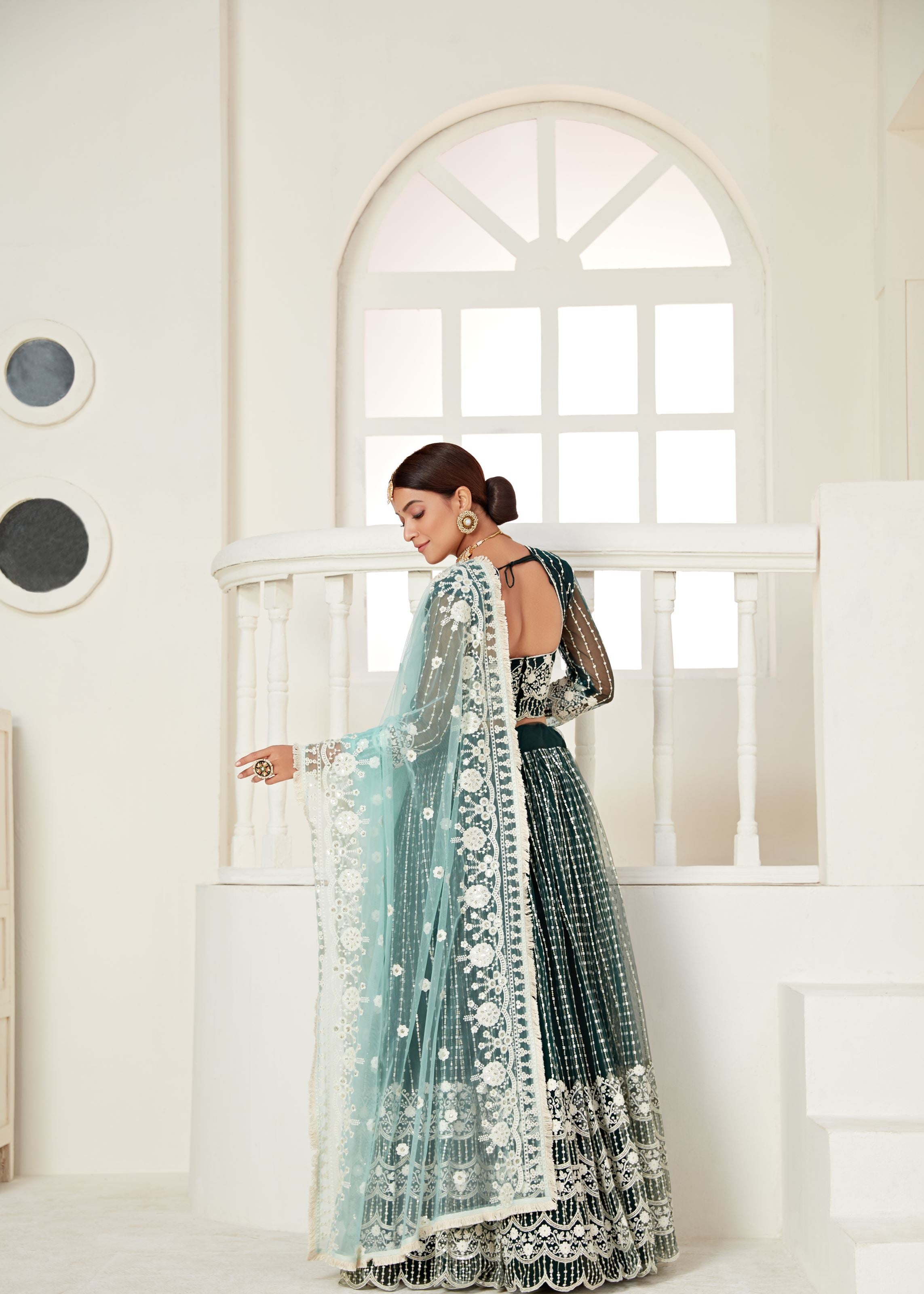 Green Lehenga Choli And Dupatta With Multi Net And Sequence Embroidered Thread Work