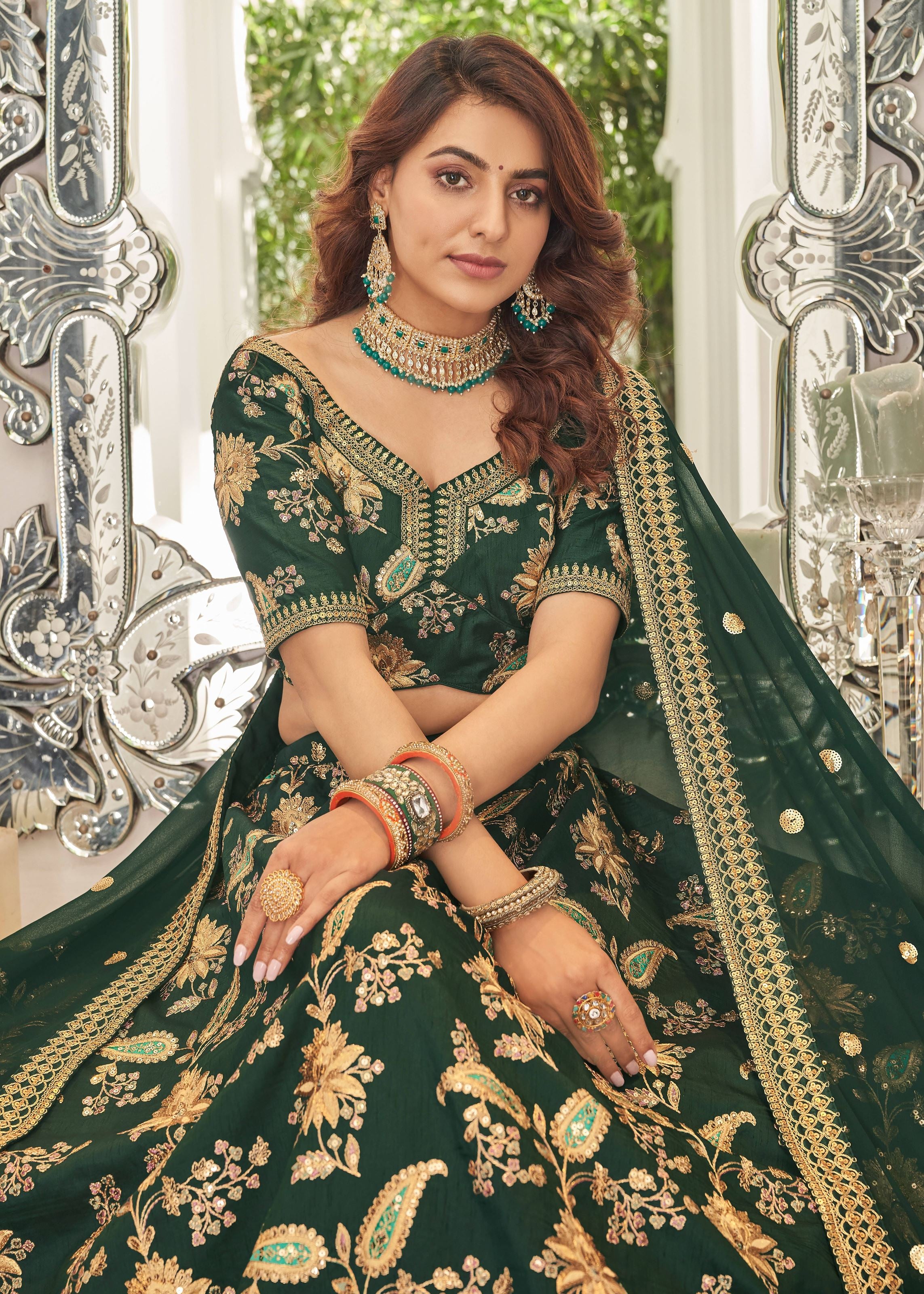 Green Lehenga Choli With Thread, Zari, Dori And Sequins Embroidery Work