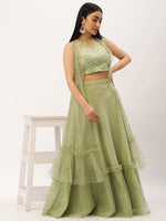 Green Lehenga Choli with Heavy Thread Embroidery Work