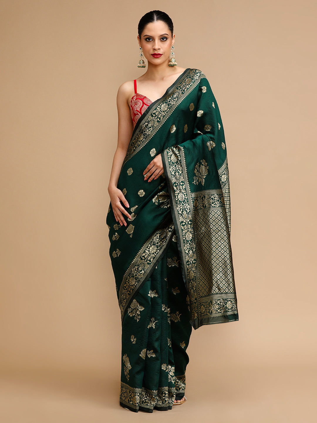 Green Lichi Silk Saree Woven Jacquard Designer For Ceremonial Looks