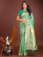 Green Lichi Silk Woven Designer Girlie Partywear Saree