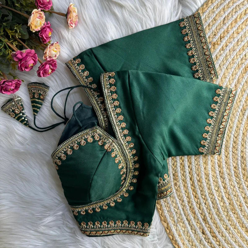 Green Luxe Bridal Masaba-Inspired Italian Silk Blouse with Embroidery & Sequins
