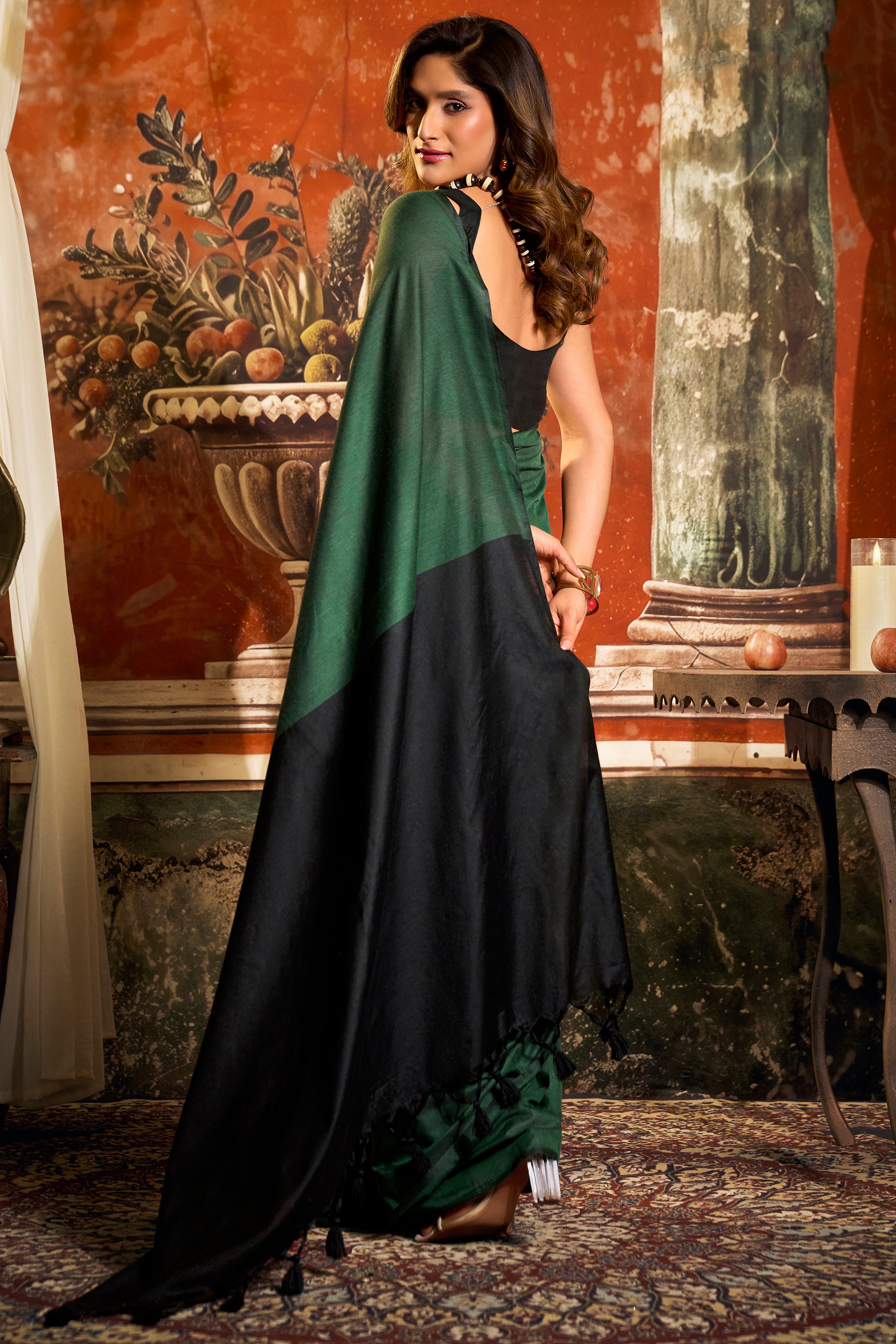 Green Mal Cotton Saree with Premium Fancy Tassel Finish