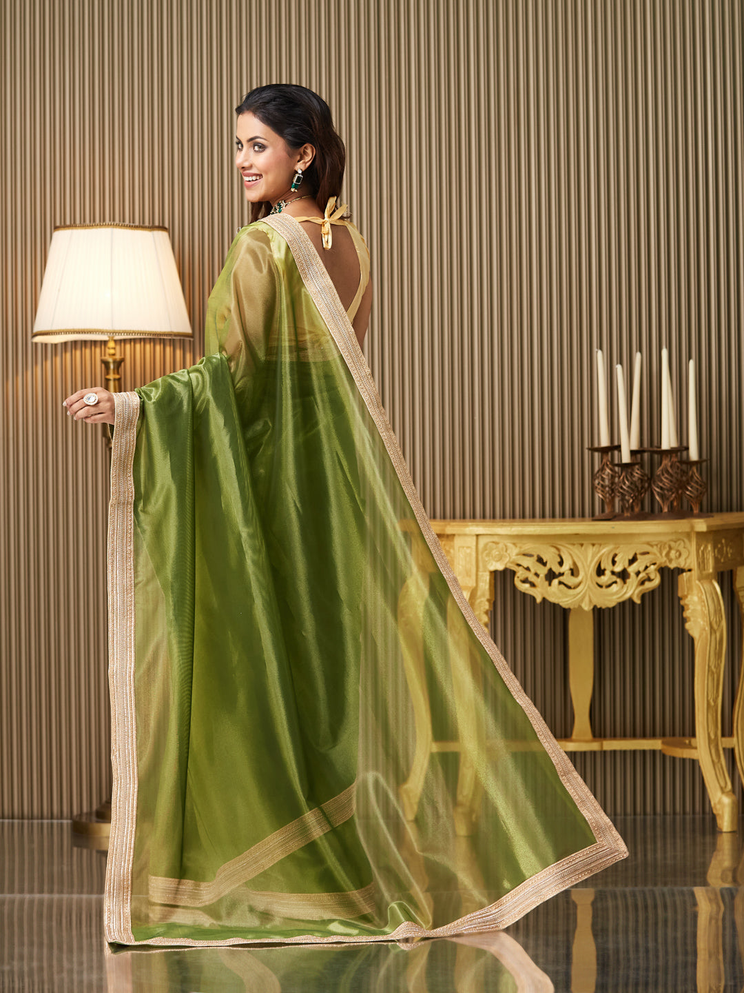 Green Net Fancy Designer Bollywood Party Saree