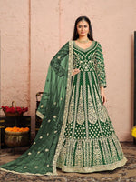 Green Net Heavy Thread Embroidery And Zari Work  Anarkali Suits