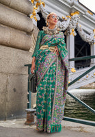 Green Organza Handloom Saree With  Woven Work