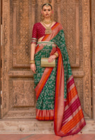 Green PV Silk Saree with  Printed