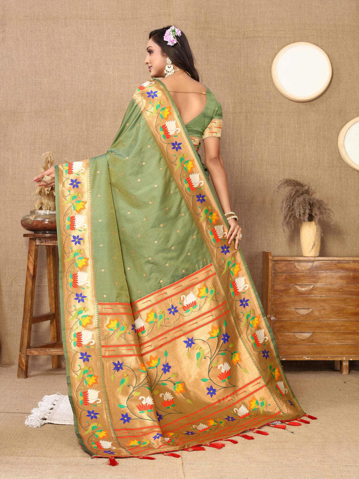 Green Paithani Silk Woven Meenakari Paithani Designer Saree