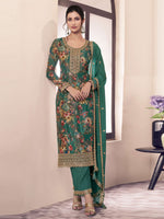 Green Pakistani Salwar Suit With Heavy Embroidery Work