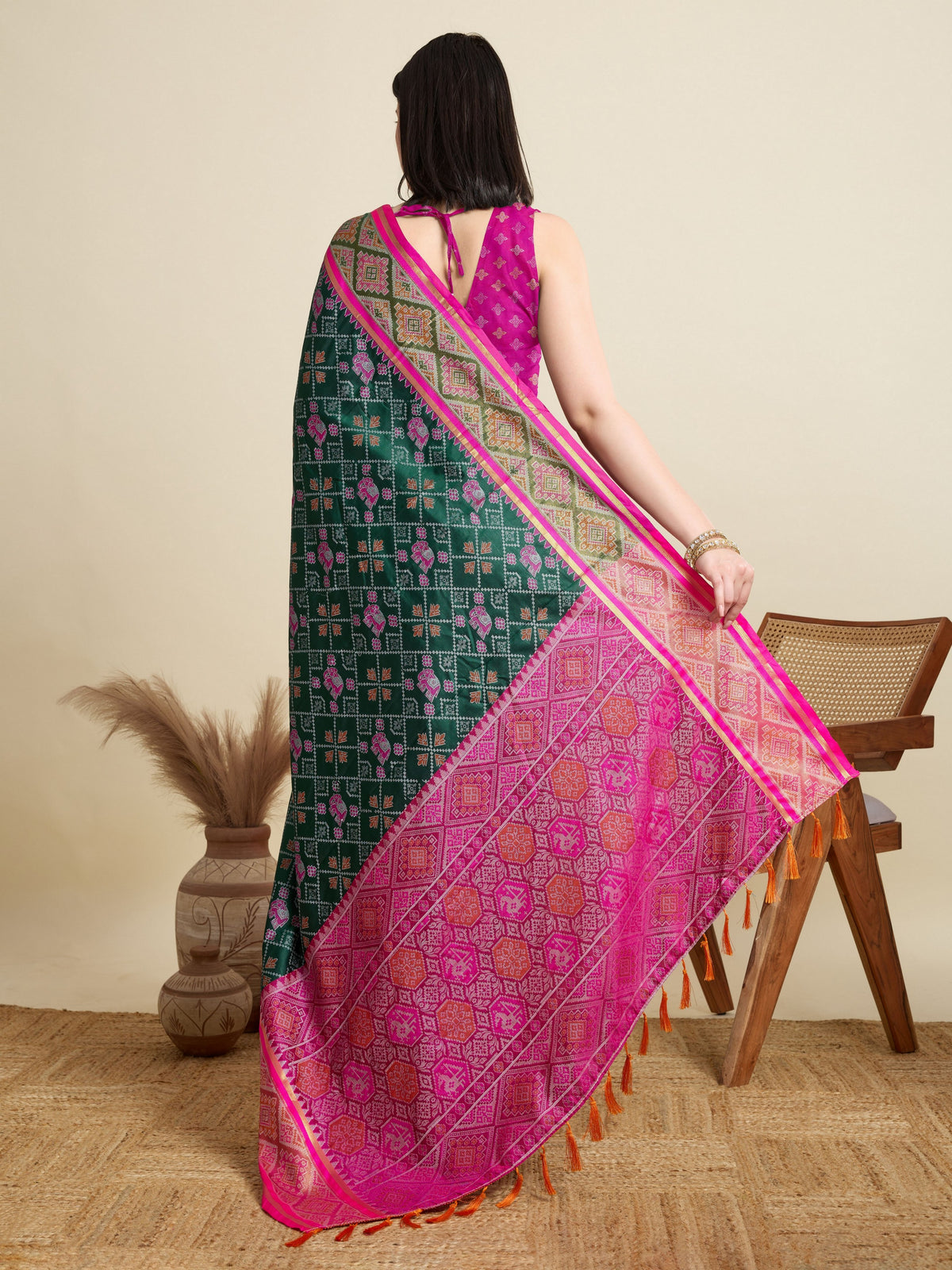 Green Patola Silk Woven Meenakari Designer Partywear Saree