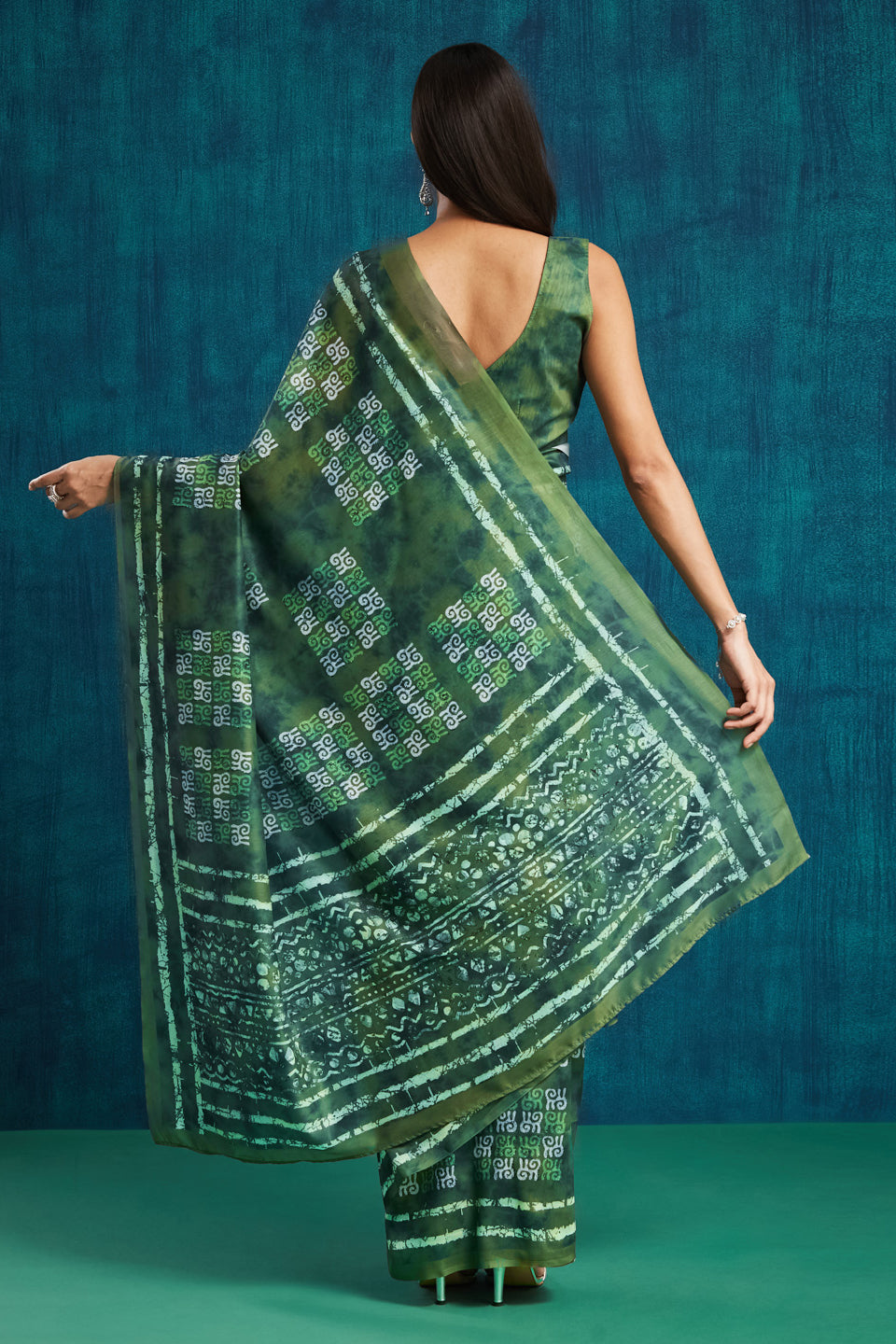 Green Pre Stitched Muslin Designer Printed Partywear Saree