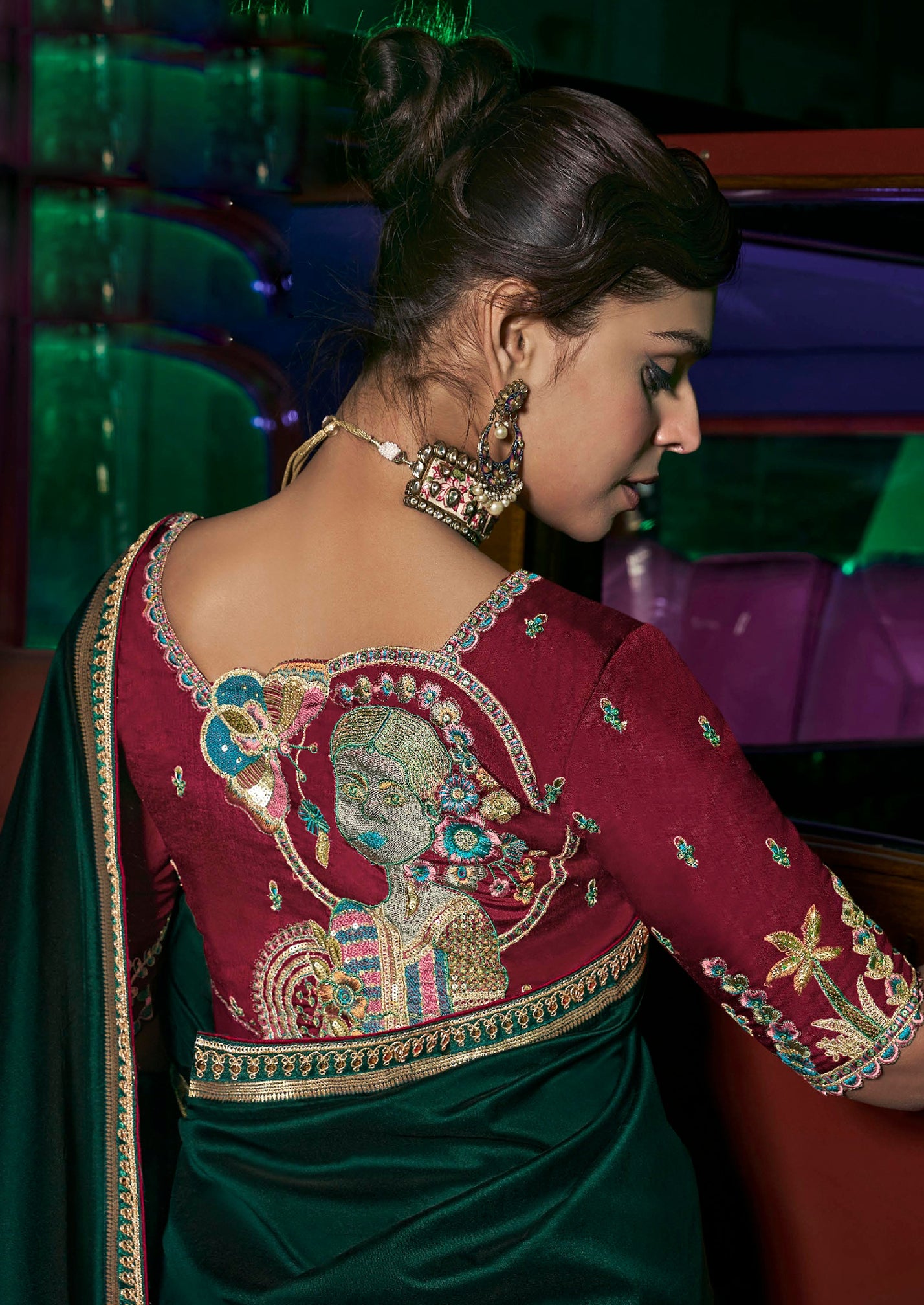 Green Pure Silk Saree with Weaved Pallu and Embroidered Blouse