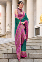 Green Pure Soft Banarasi Silk Saree With Jacquard Woven Work