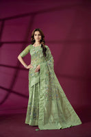 Green Rich Silk Jacquard Designer Saree With Smart Ethnic Printed