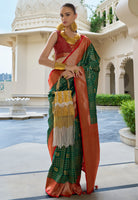 Green Saree With Jacquard Woven Work