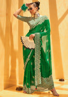 Green Saree With Printed Work