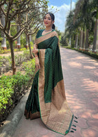 Green Satin Saree With Woven Work