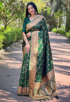 Green Satin Saree With Woven Work