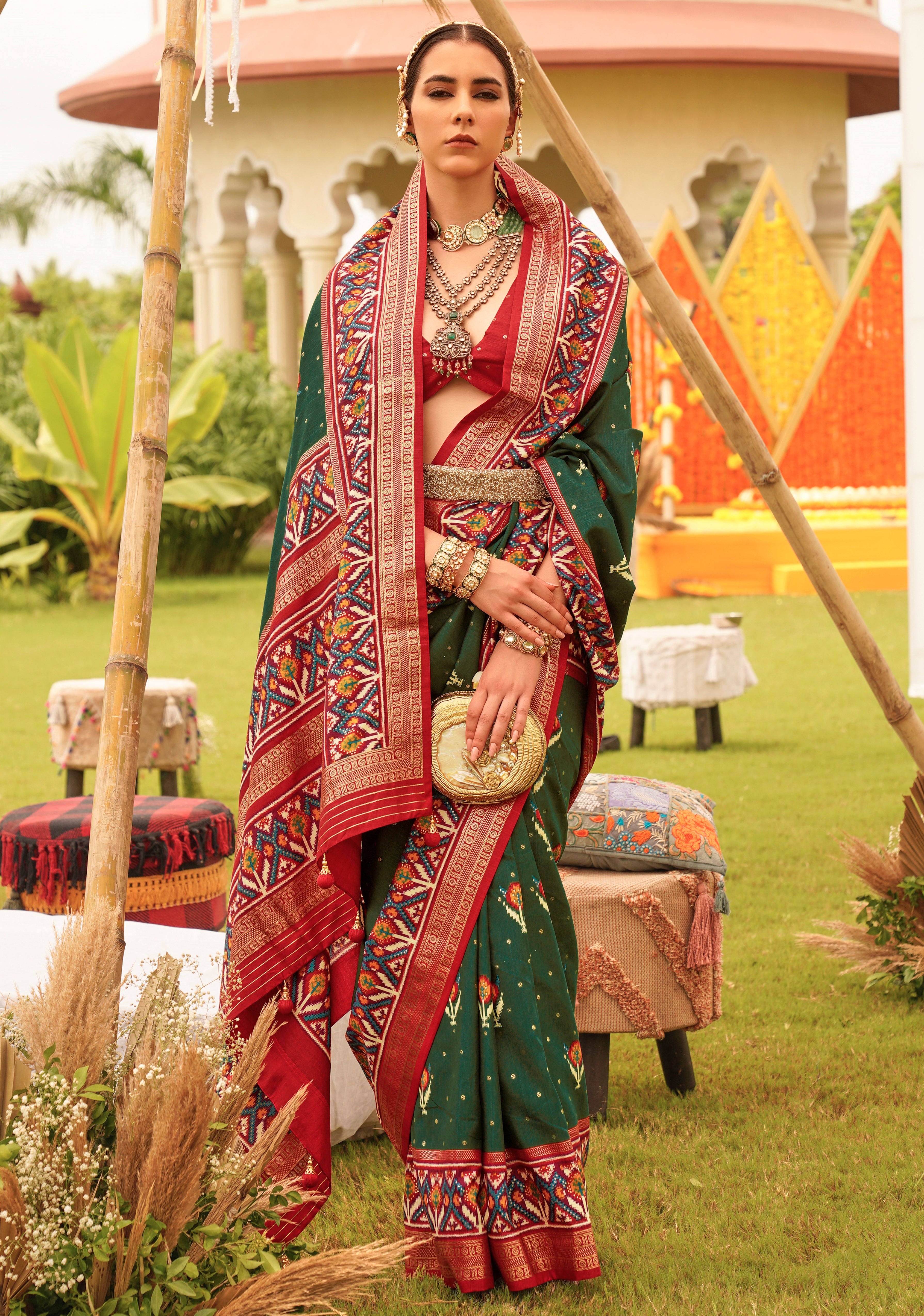 Green Sigma Silk Saree With  Digital Patola Print