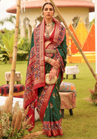 Green Sigma Silk Saree With  Digital Patola Print