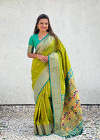 Green Silk Blend Paithani Saree With Woven Work