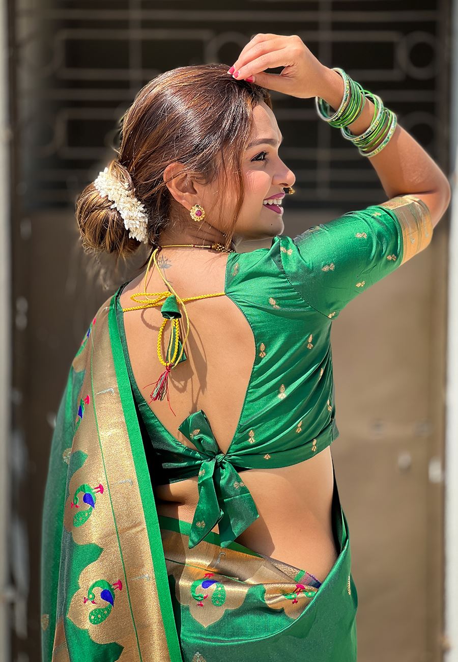 Green Silk Blend Paithani Saree